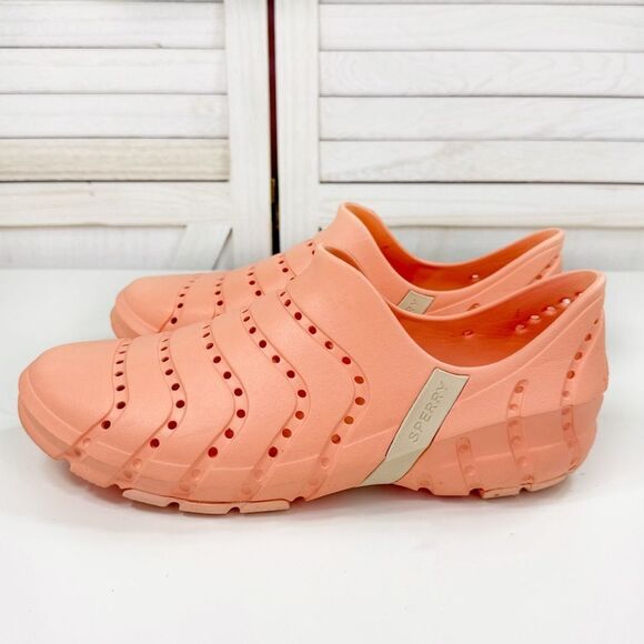 Sperry Water Strider Perforated Slip On Sneaker Shoe Peach Orange 9 Women 8 Men - Picture 3 of 10